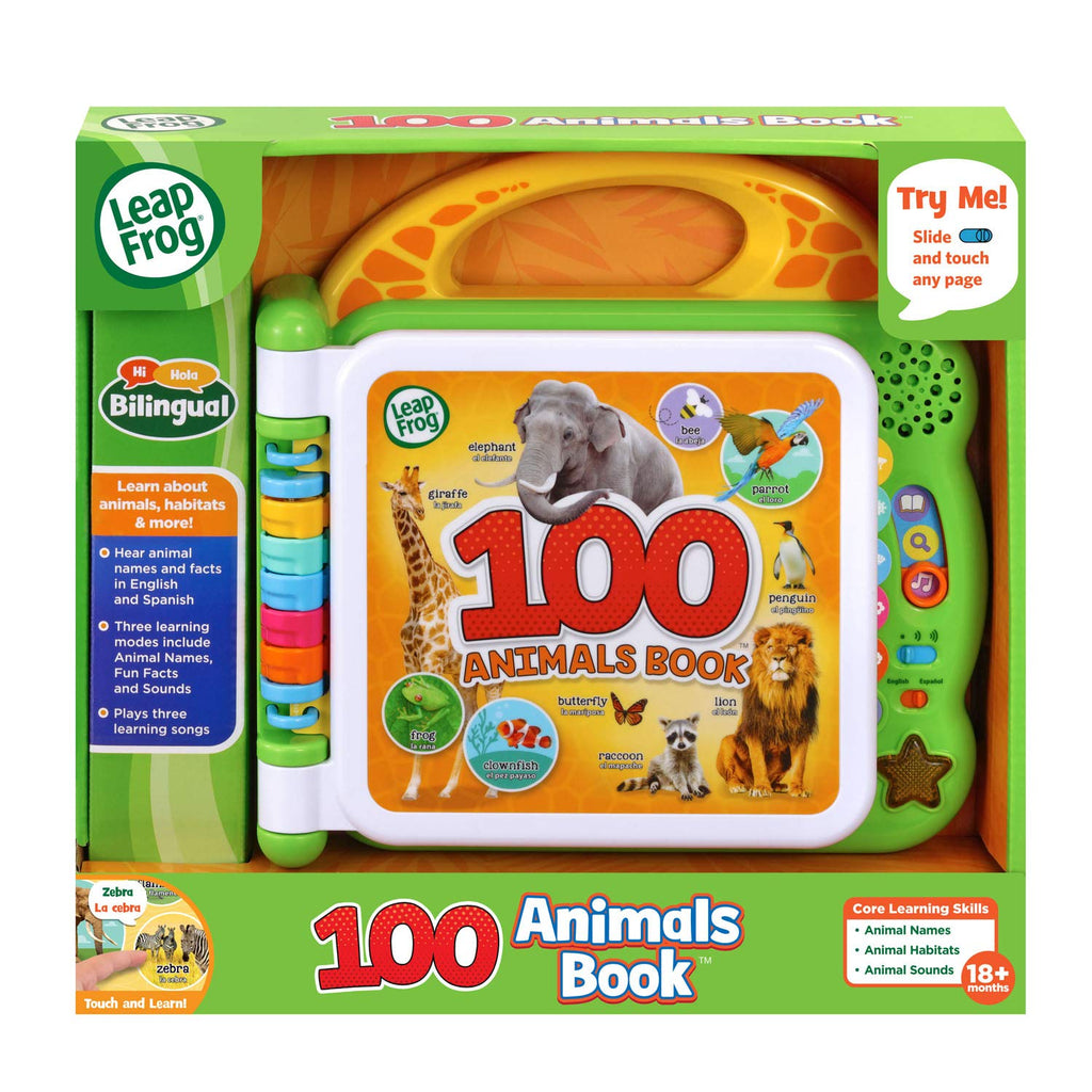 Retail box for bilingual LeapFrog 100 Animals Book toy with animal cover and features