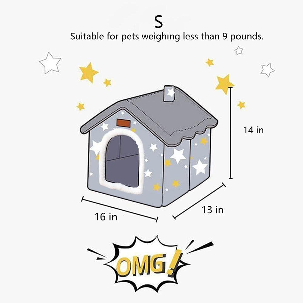 S size indoor dog house bed diagram with star pattern and 16 x 13 x 14 in.