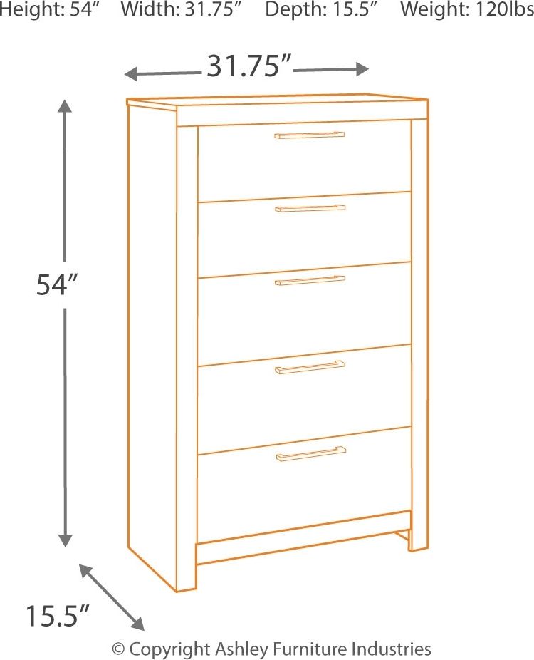 Derekson youth dresser dimension diagram with height width and depth labels