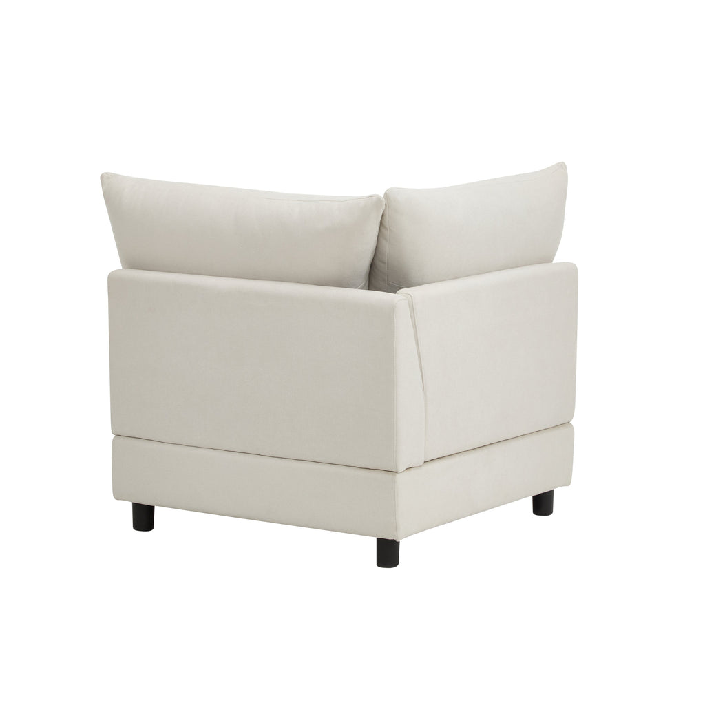 White modular sofa loveseat section with two back cushions and straight arms