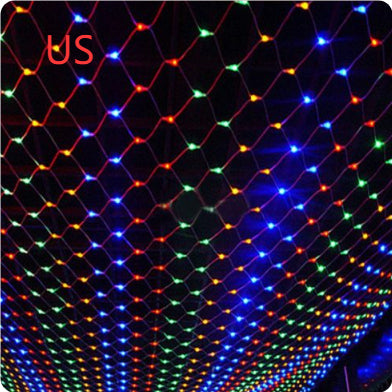 Multicolor LED fishnet string lights with star-like bulbs across a grid