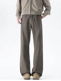 Men's relaxed fit wide-leg casual pants, brown, with elastic waistband