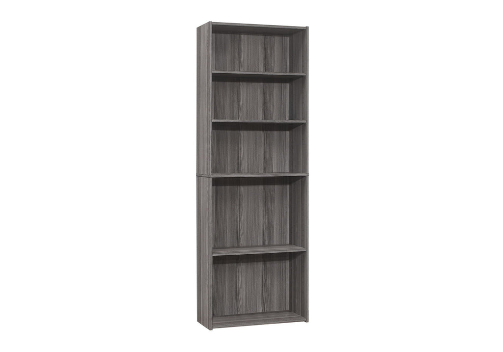 6-tier bookcase with open shelves, dark gray wood-grain finish