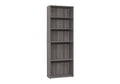 6-tier bookcase with open shelves, dark gray wood-grain finish