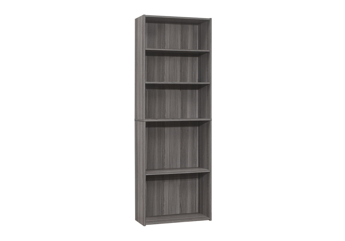 6-tier bookcase with open shelves, dark gray wood-grain finish