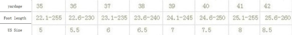 Men's shoe size chart table listing EU sizes 35–42 and foot length ranges