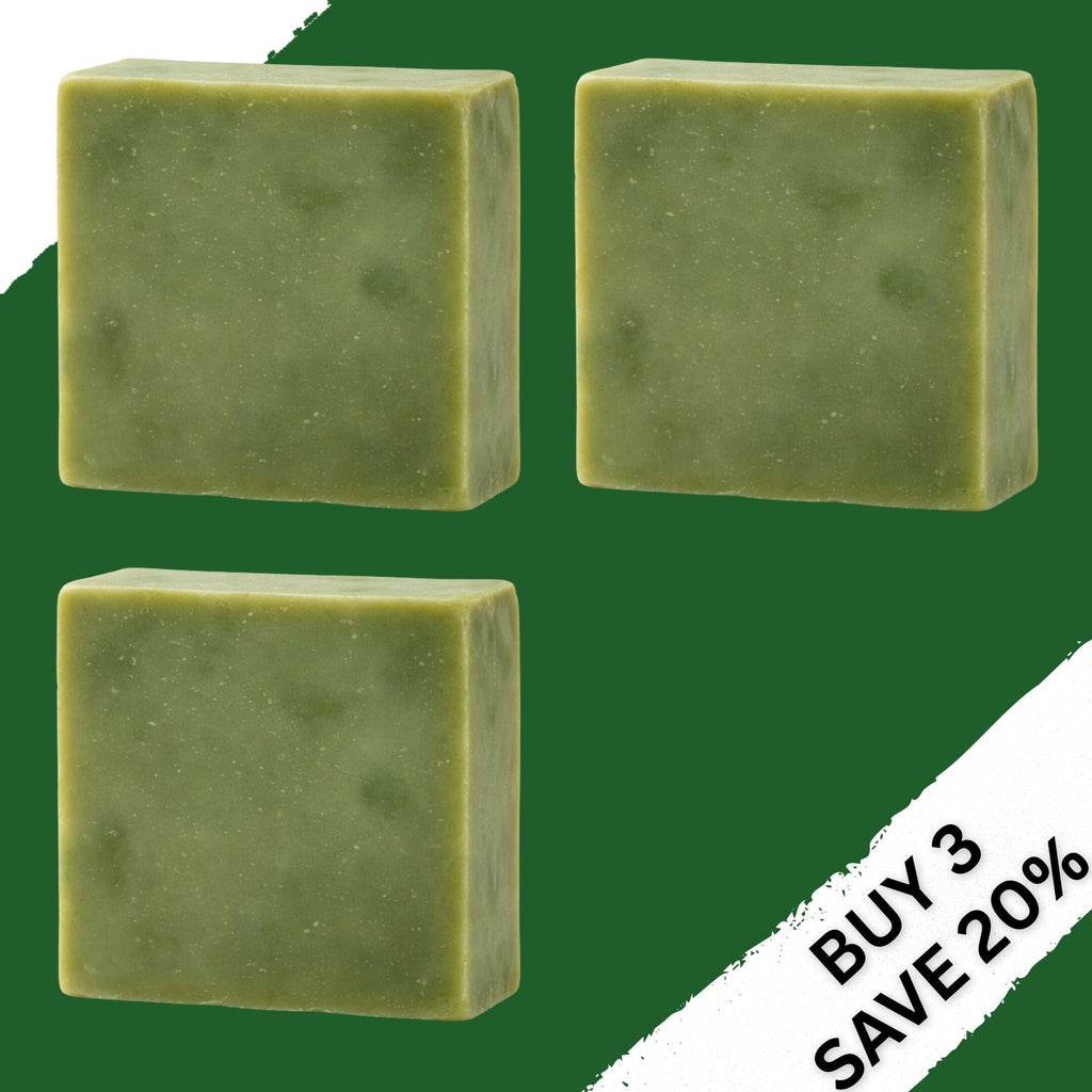 Green shampoo bar soap, rectangular block with smooth surface