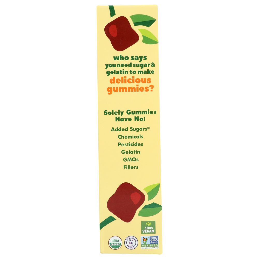 Fruit gummies pouch panel listing no added sugars and no artificial colors or flavors