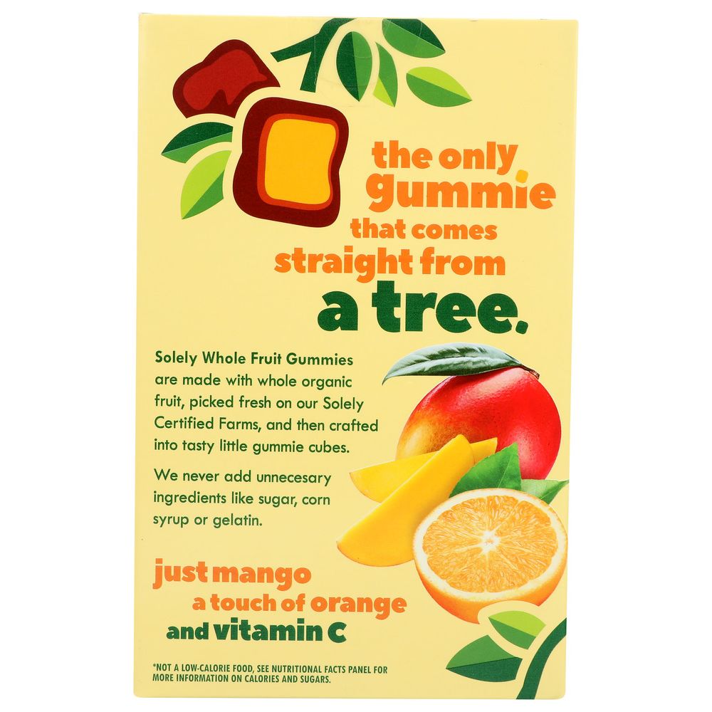 Whole fruit gummies pouch with mango and orange graphics and vitamin C highlights