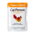 Cat Person chicken mousse treat pouch with orange cap and rooster graphic