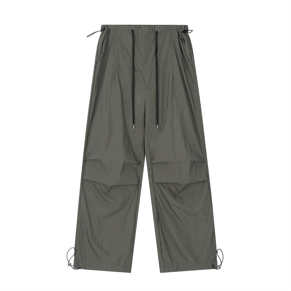 Men's drawstring cargo pants, dark gray, relaxed straight legs with cargo patch pockets