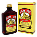 After shave and face tonic bottle with dark amber liquid and matching yellow carton