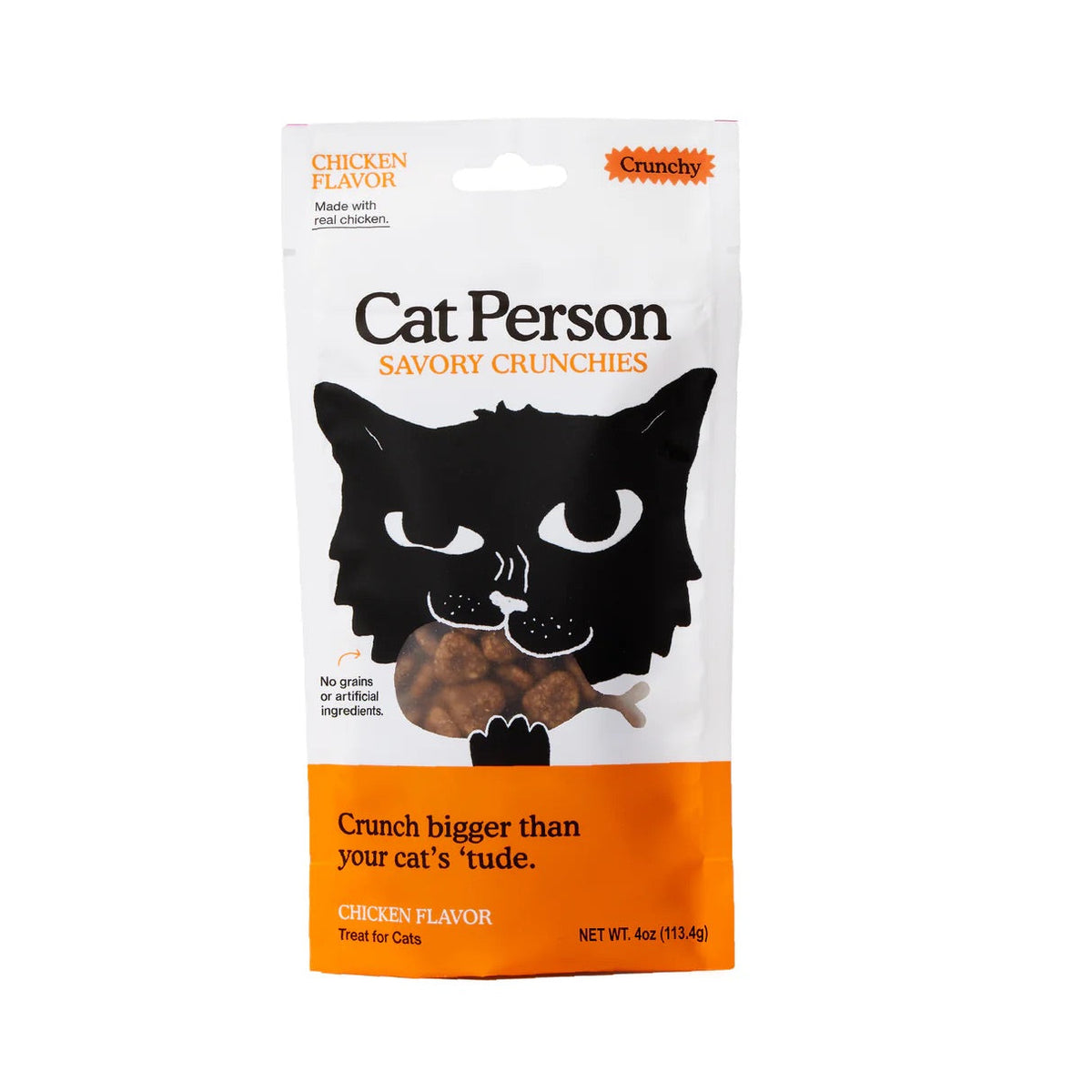 Chicken cat treat crunch pouch, savory crunchies, 2 oz, resealable bag