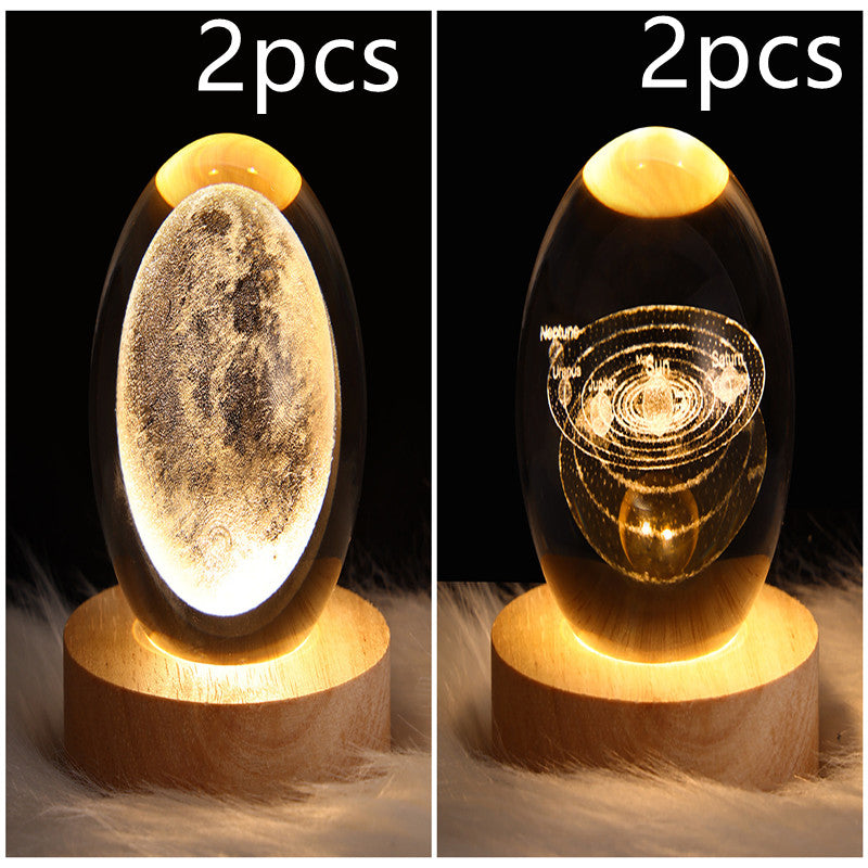 LED galaxy crystal ball table lamp with warm planet disk and luminous galaxy rings