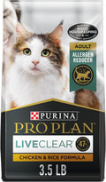 Purina Pro Plan LiveClear adult chicken and rice cat food bag, 3.5 lb, allergen reducer formula