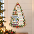 Christmas wooden door hanger shaped like a decorated tree with gold star top