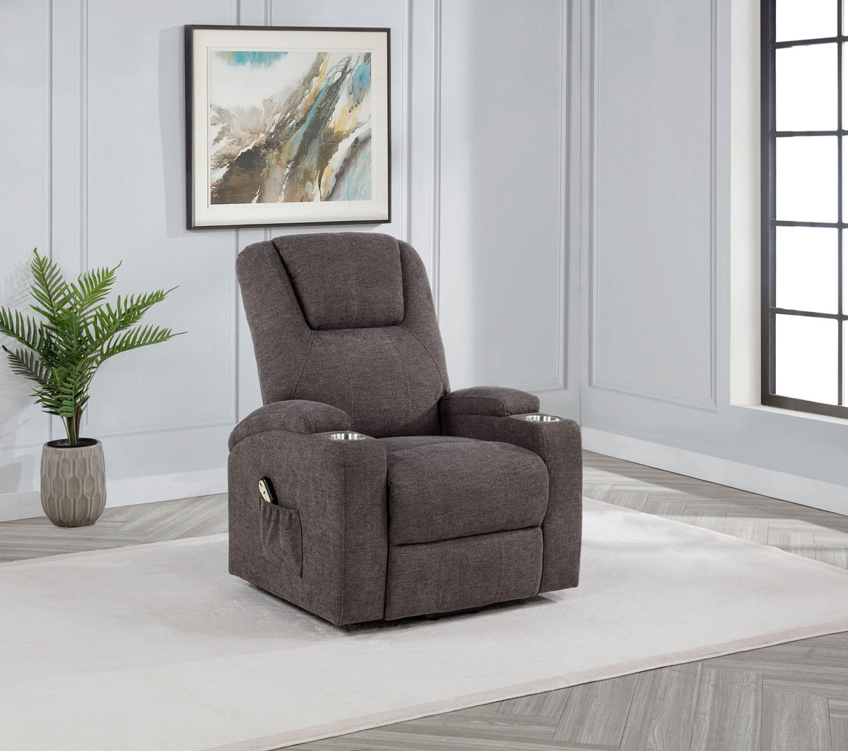 Louie Chenille chenille power lift massage chair, dark upholstery, reclined seatback