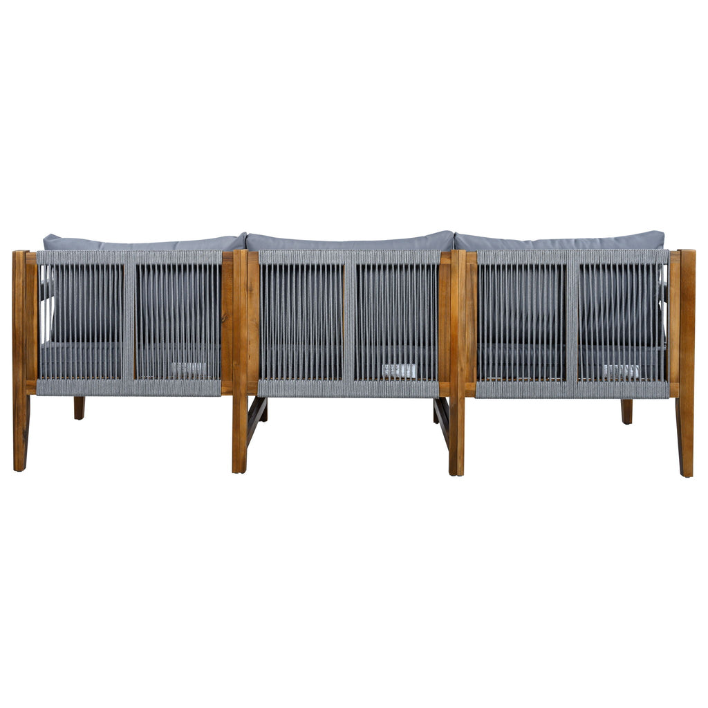 Matching dark gray outdoor sofa armchairs with rope backrests and cushions