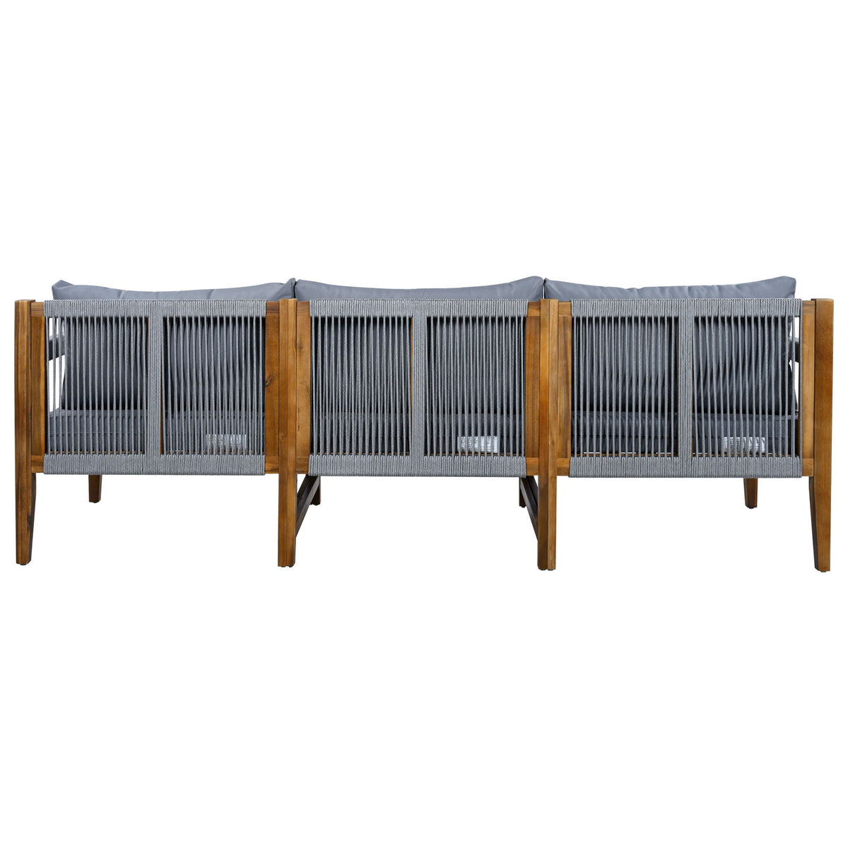 Matching dark gray outdoor sofa armchairs with rope backrests and cushions