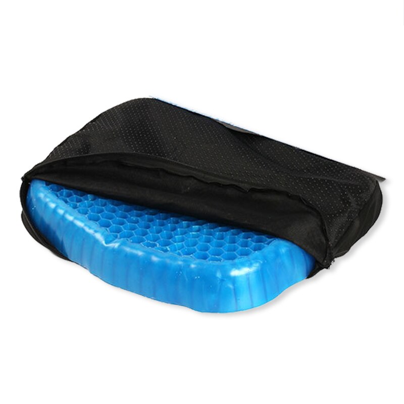 Light blue honeycomb gel cushion with black zippered carrying cover
