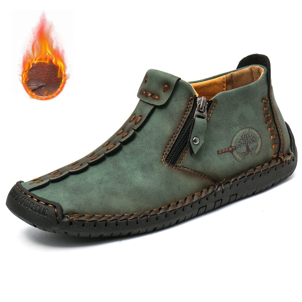 Dr Martens fleece-lined zipper ankle boots, green suede with side zipper and stitching