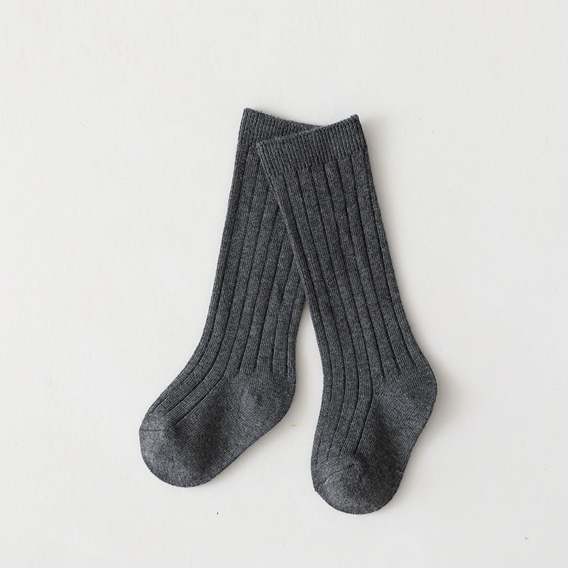 Baby ribbed crew socks, charcoal gray, middle-long length, pair view