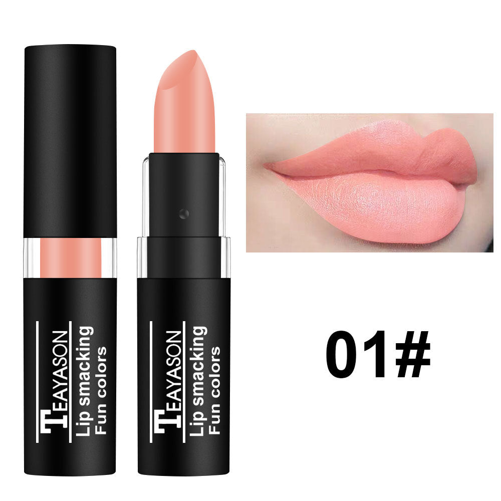 Pink nude lipstick pair in black tubes with lip swatch and 01# label