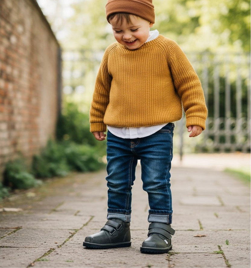 Kids dark green low-top sneakers with textured rubber sole