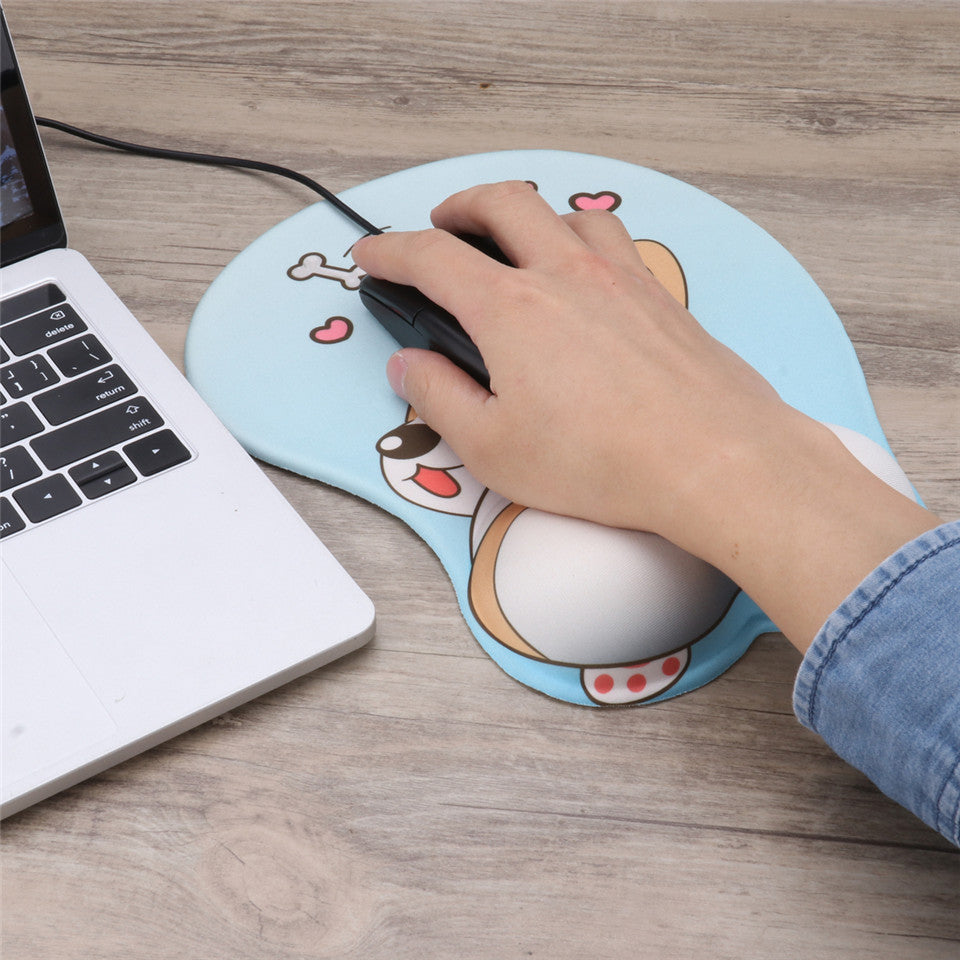 Blue corgi cartoon wrist rest mouse pad with integrated wrist support cushion