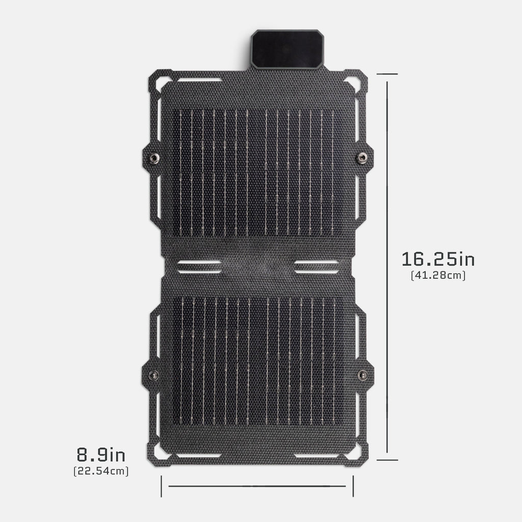 8W solar panel product silhouette graphic in dark gray case
