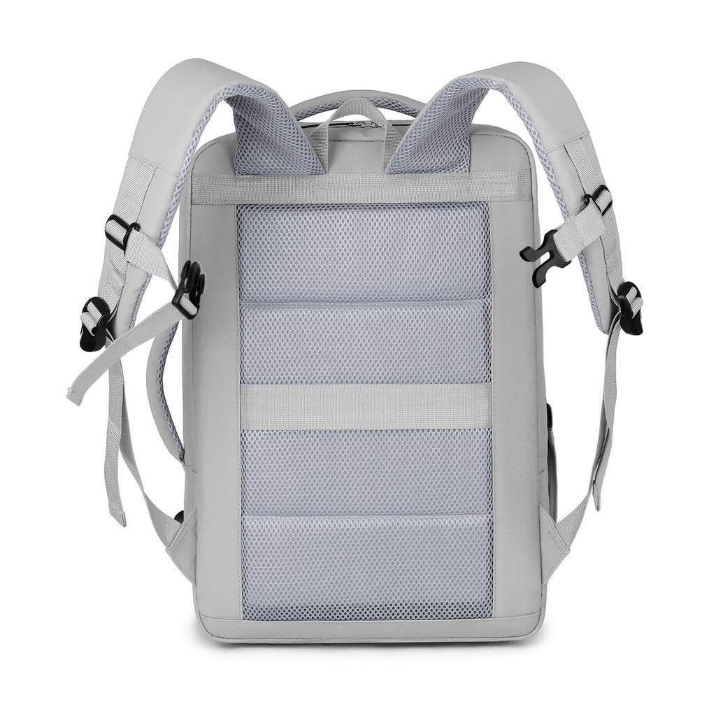 Storm gray backpack front view with top handles and reinforced front mesh panel