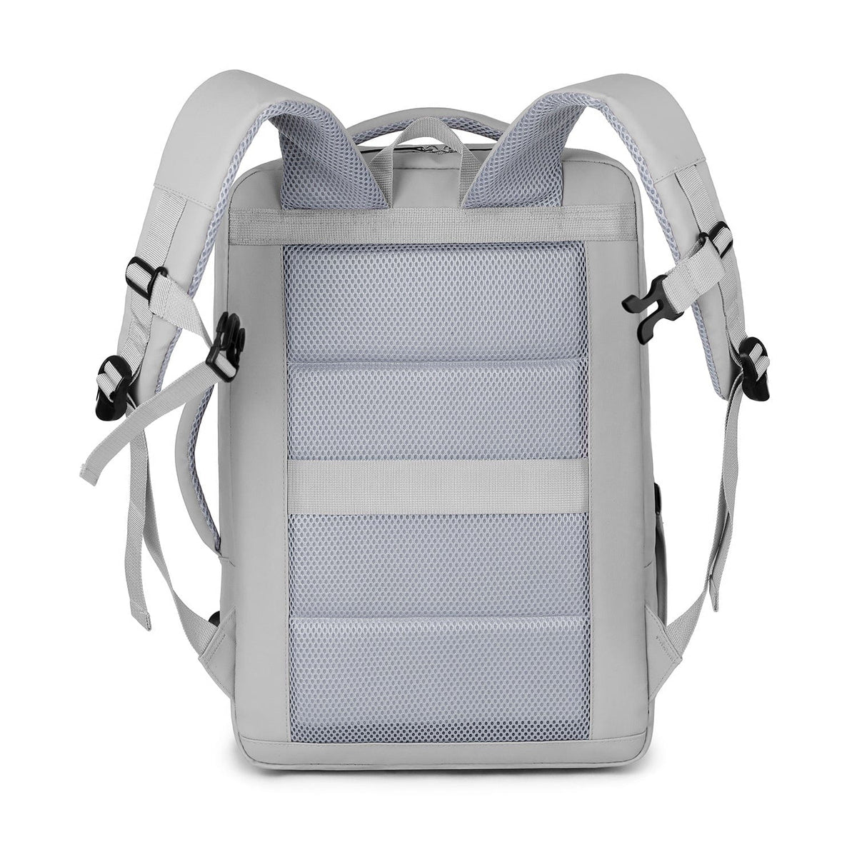 Storm gray backpack front view with top handles and reinforced front mesh panel