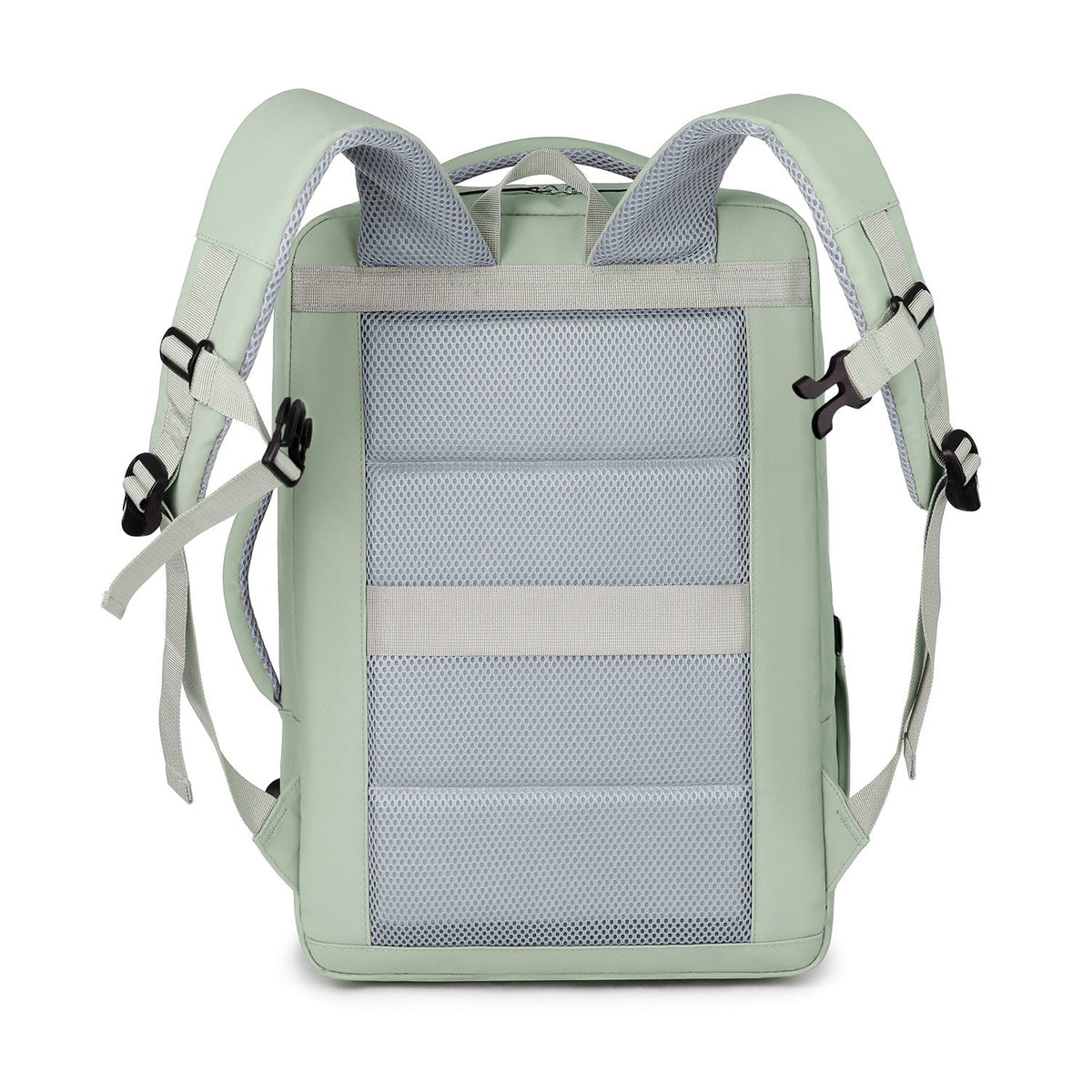 Mint green backpack with dual shoulder straps and large front organization panel.