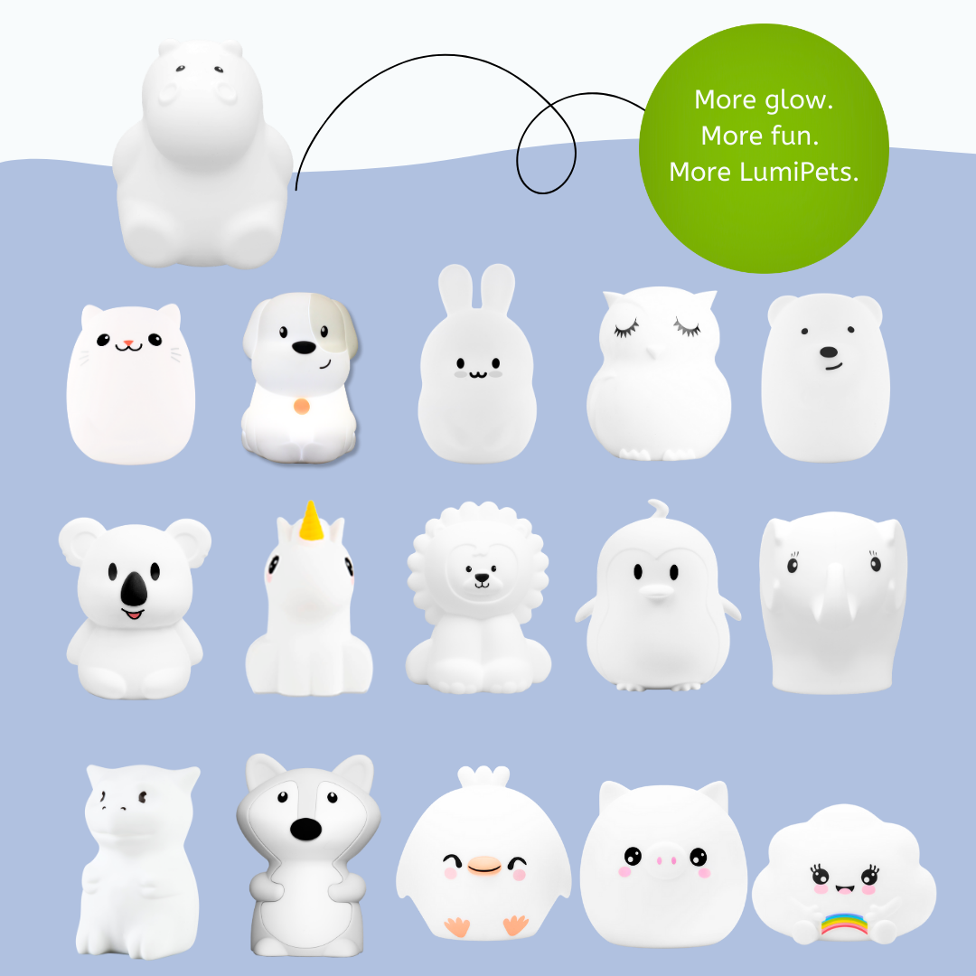 Assorted LumiPets animal night lights with cute faces and glowing designs
