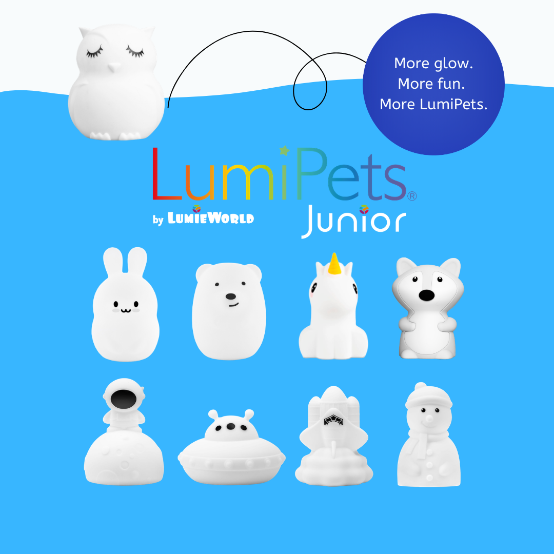 LumiPets Junior night light figures shown on retail packaging