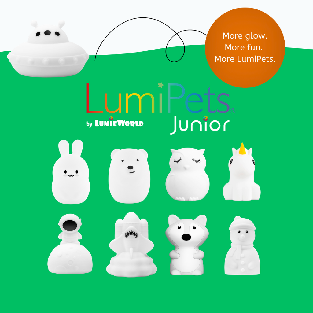 LumiPets Junior UFO night lights with multiple glowing animal-like faces