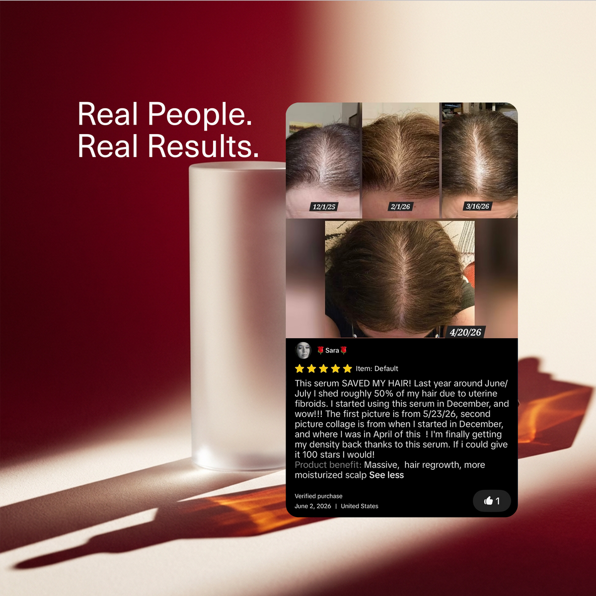 Marketing panel with user photo results thumbnail and text block about real people outcomes
