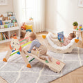 Rocket-themed toddler foldable climbing set with ramp, rocker arch, and play panel