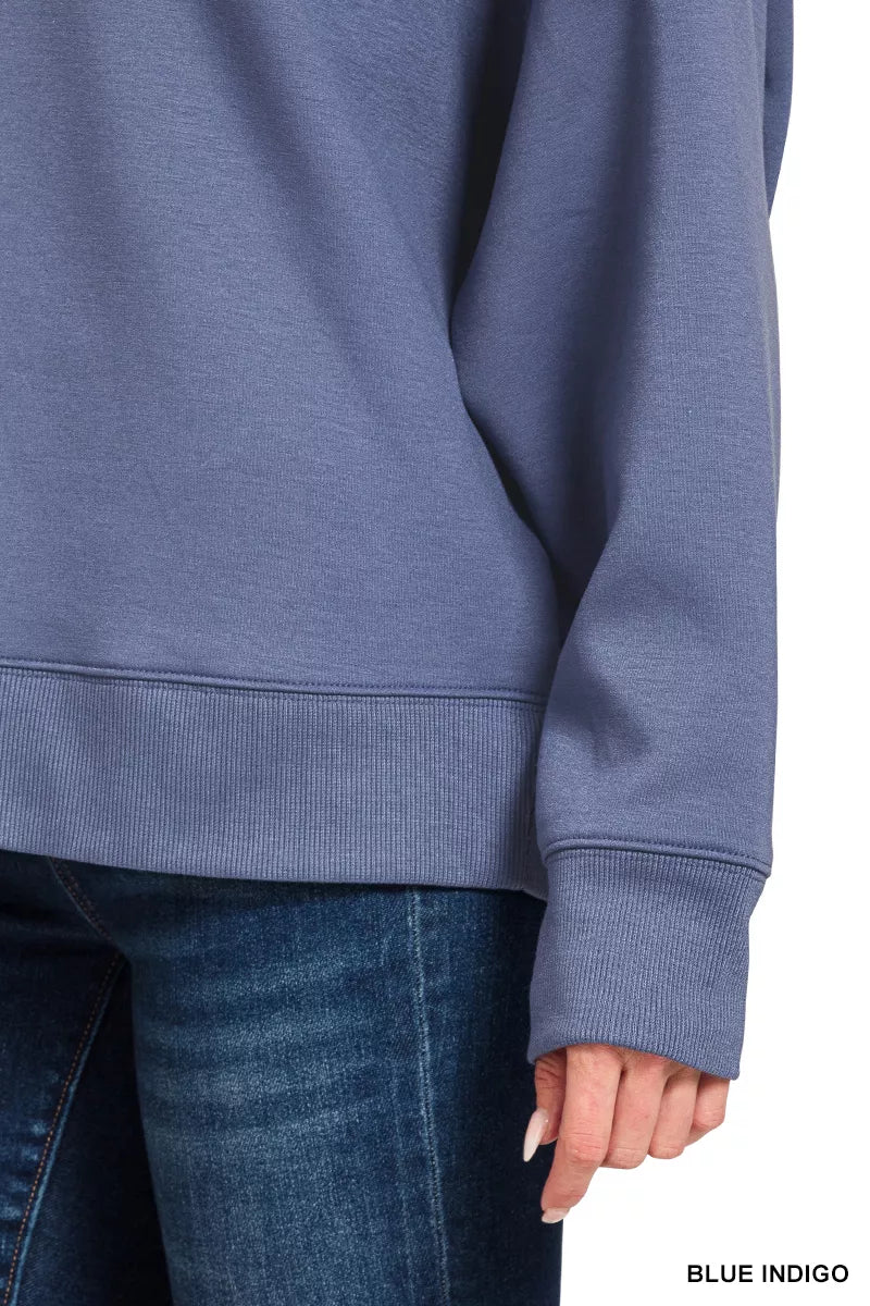 Blue indigo pullover sleeve and ribbed hem cuff