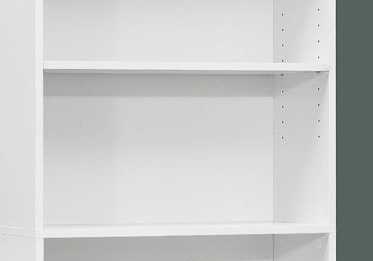 White 6-tier bookcase shelf interior with back panel and mounting holes