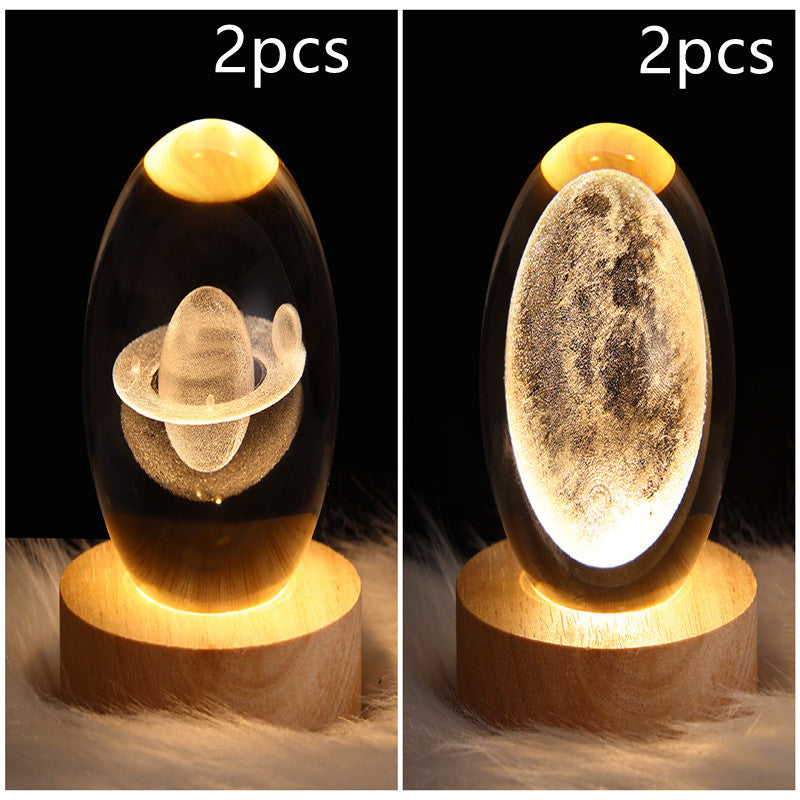 LED crystal ball table lamp set showing Saturn-like rings and mottled planet effect
