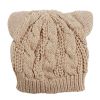 Beige knit beanie with cable pattern and bear-ear style