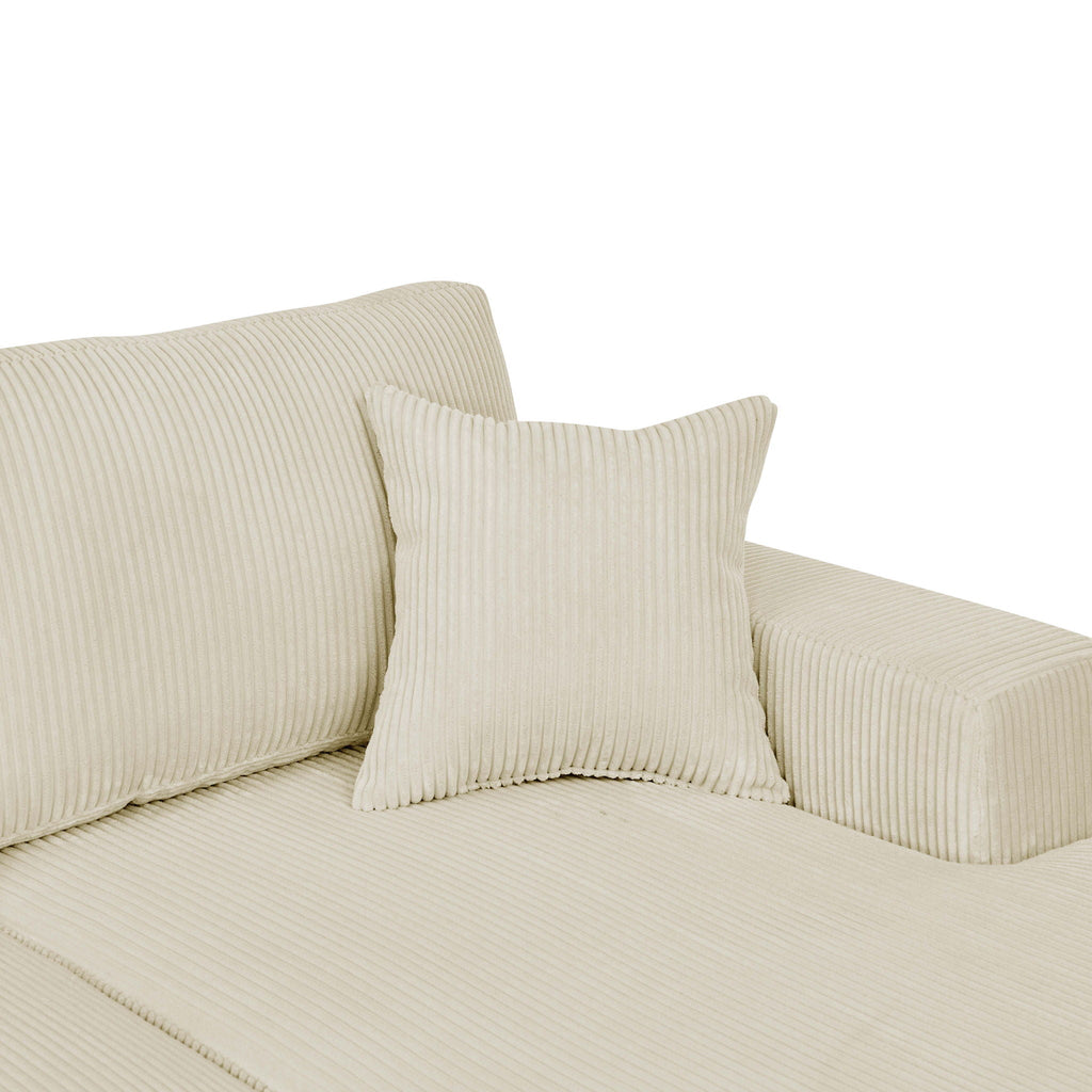 Beige corduroy double chaise sectional sofa with back cushions and chaise seat