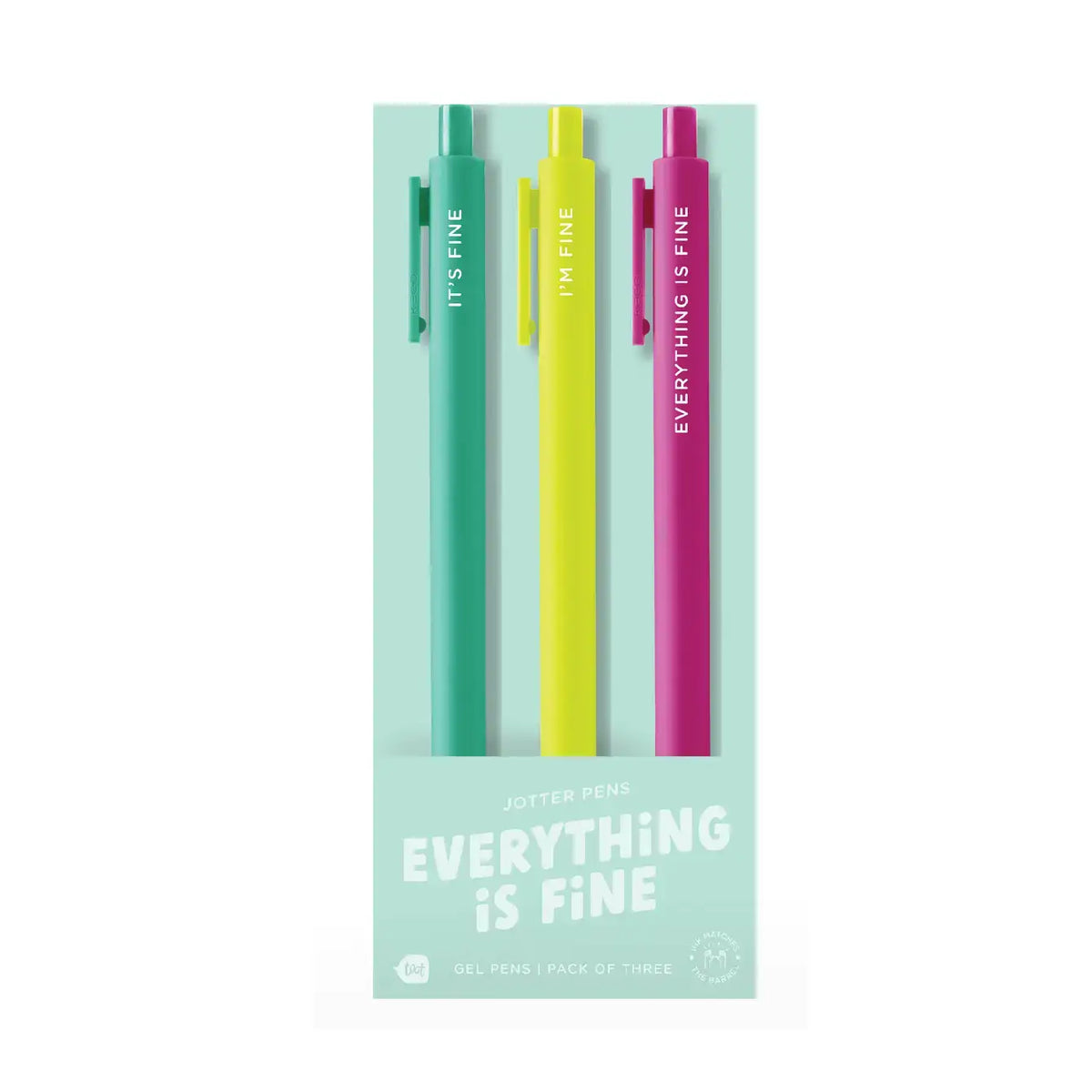 “Everything Is Fine” Jotter pens 3-pack, boxed set with teal, lime, and pink pens