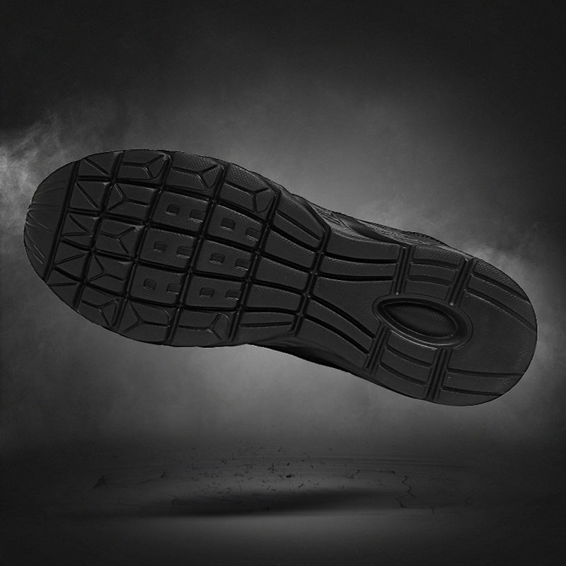 Men's black winter sneaker outsole with rugged tread for traction and grip.