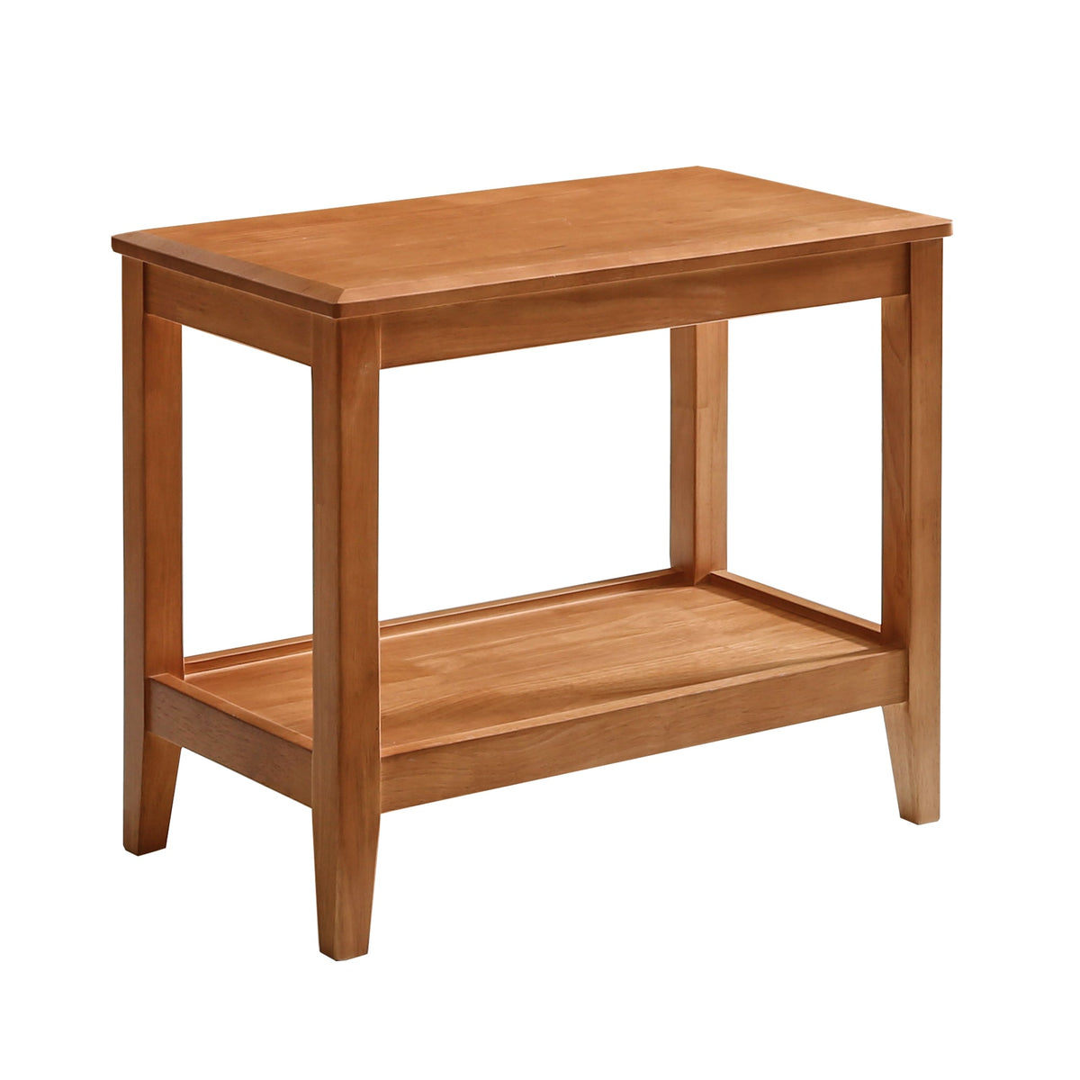 Two-tier rectangular wooden side table with open shelf and tapered legs