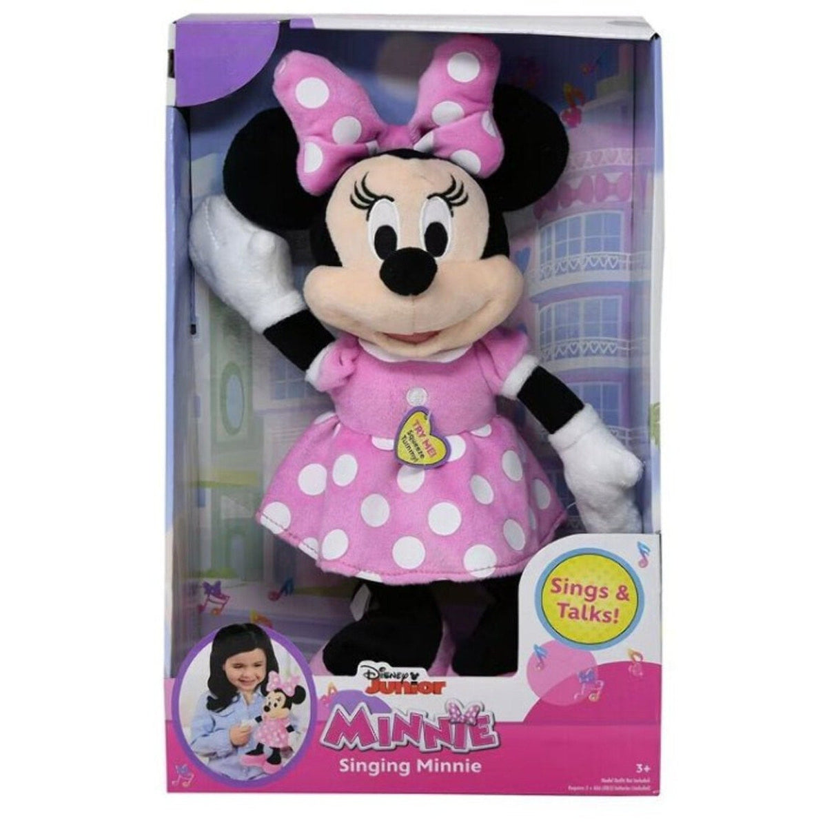Disney Junior Minnie Mouse singing plush toy with pink bow and polka-dot dress