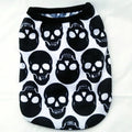 Black skull-print pet shirt with black ribbed collar and short sleeves