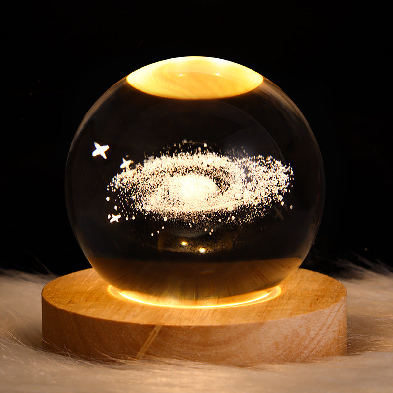 3D crystal ball LED night light table lamp with warm nebula sparkle band