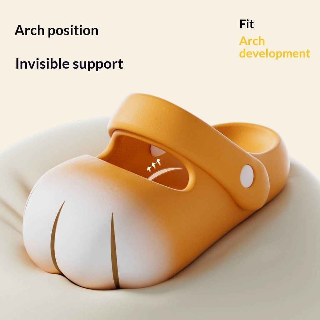 Princess-style parent-child sandals in orange and white, curved arch support and paw detail